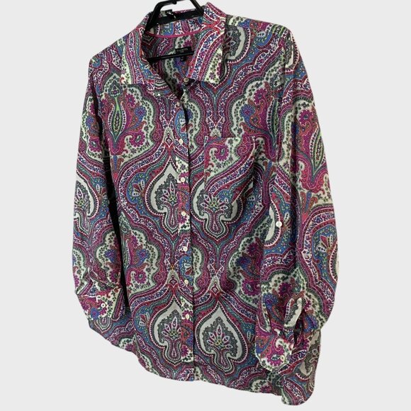 Talbot Paisley Long-Sleeve Button-Up Shirt Multicolor Women's 2X Roll-Tab Casual - Picture 2 of 13